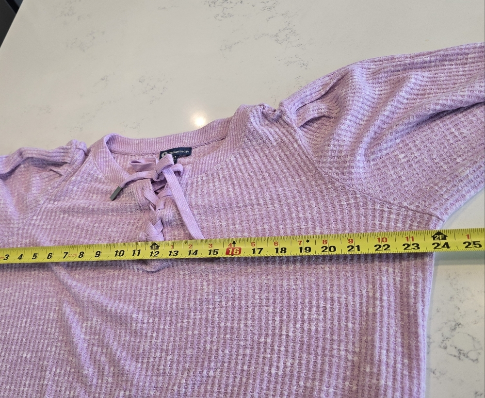 Democracy Lavender Purple Waffle Knit Pullover Sweater Top Drawstring  Womens XL - Picture 10 of 16